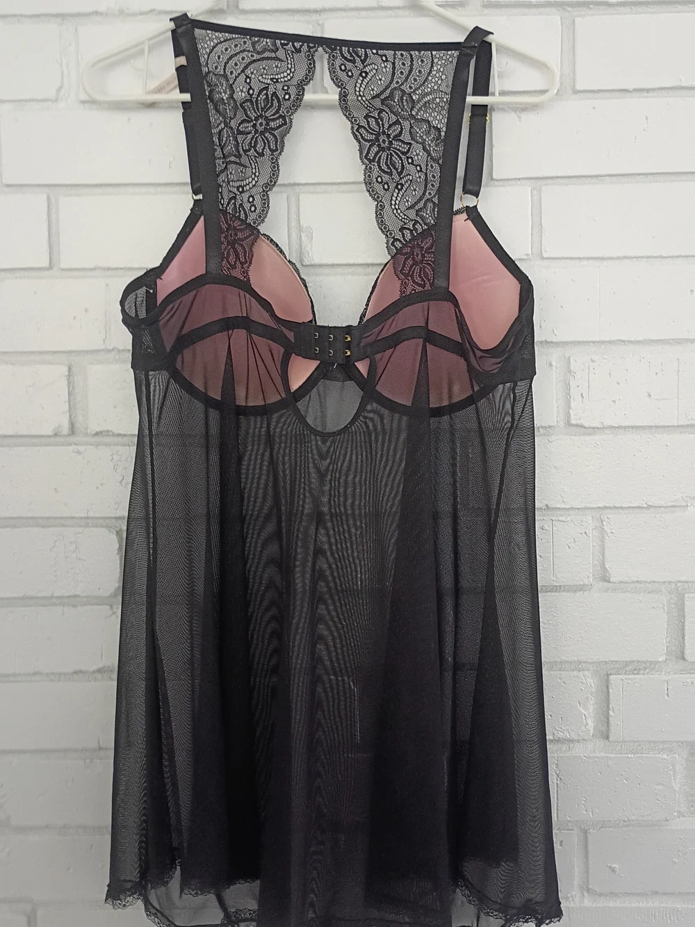 Daisy Fuentes Black & Pink Lace Babydoll Chemise Size 1X Adjustable Straps & Bra